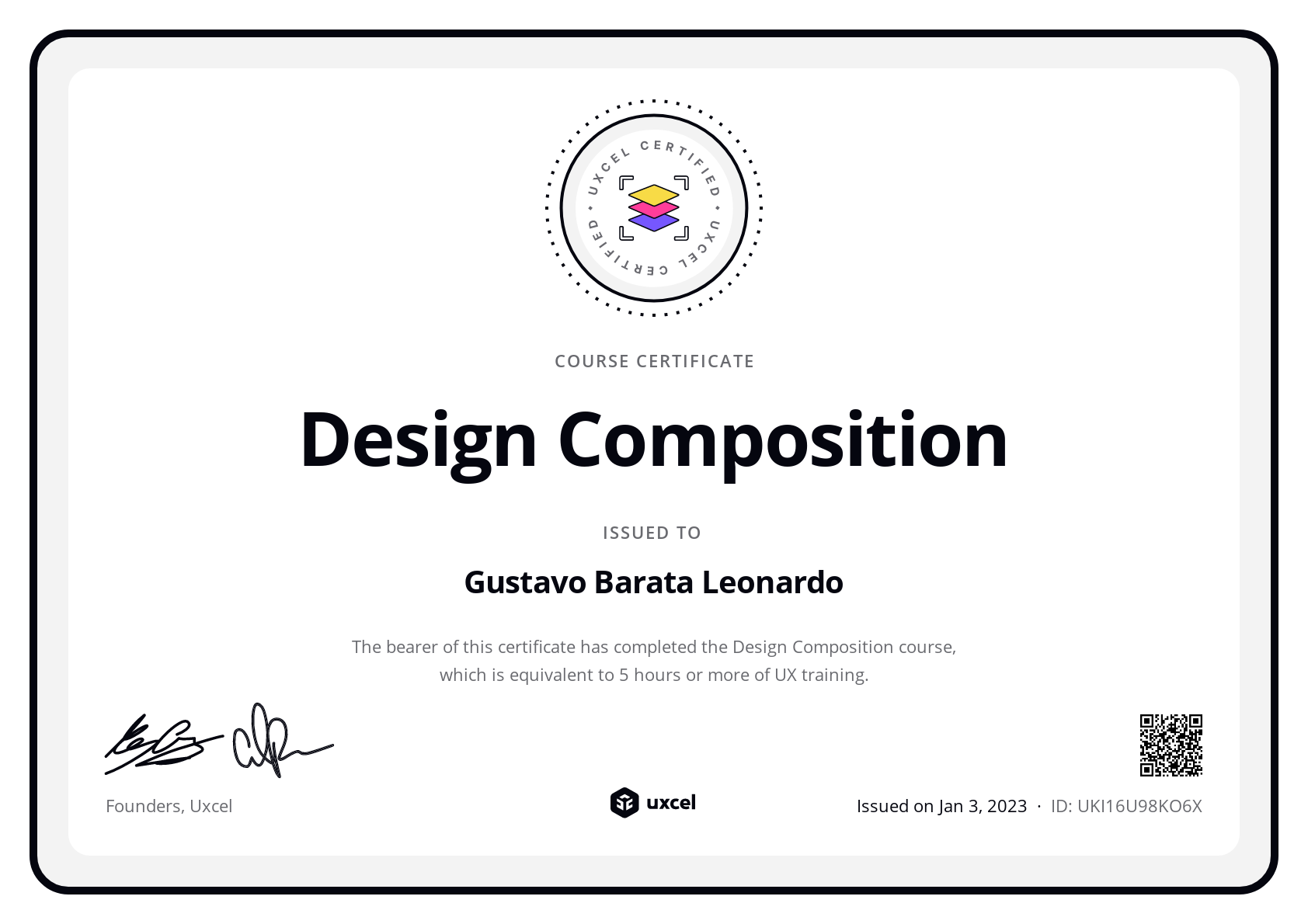Gustavo Barata Leonardo's certificate